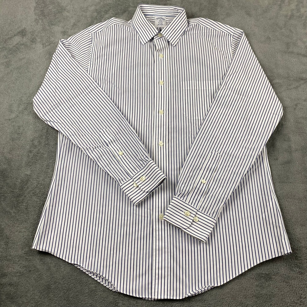 Brooks Brothers Mens M Shirt Blue White Stripe Regent Non-Iron Cotton LS
